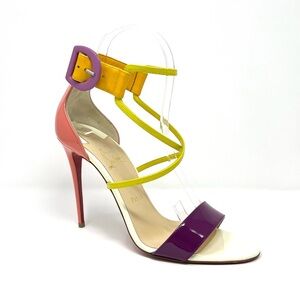 Christian Louboutin Choca 100 Patent Sandals High Heels Strappy Pink 39.5 9.5